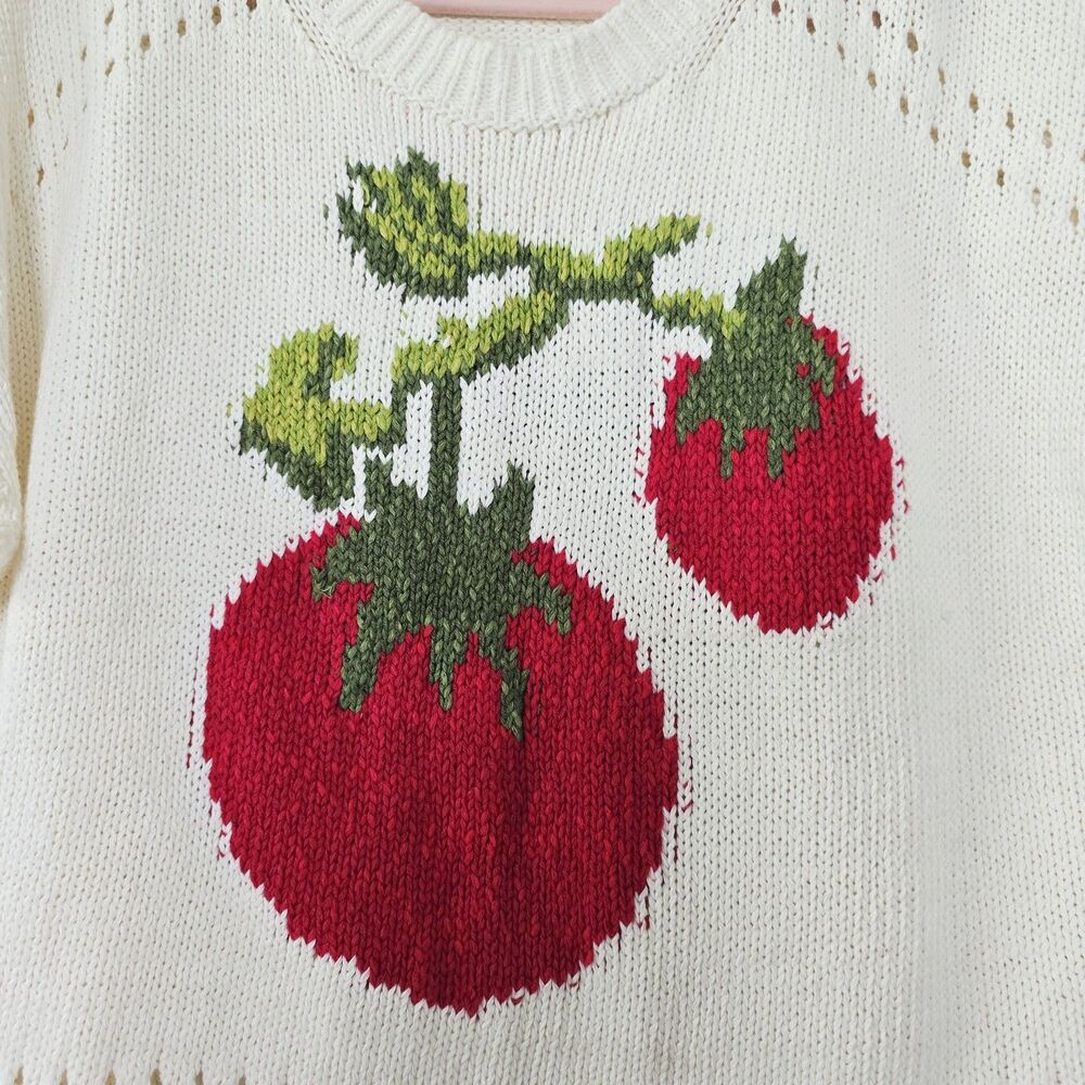 Anthropologie Maeve Crewneck Veggie Motif Tomato Sweater Size Small - Picture 4 of 9